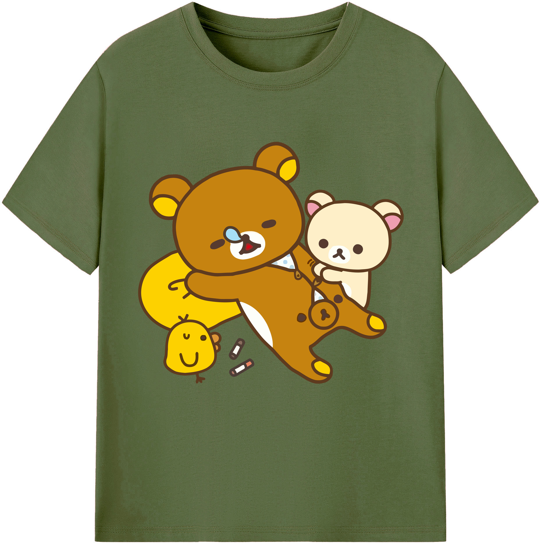 （画像用） リラックマ リラックマ キイロイトリ Rilakkuma Korilakkuma Kiiroitori 綿100％半袖Tシャツ（フロントプリント）